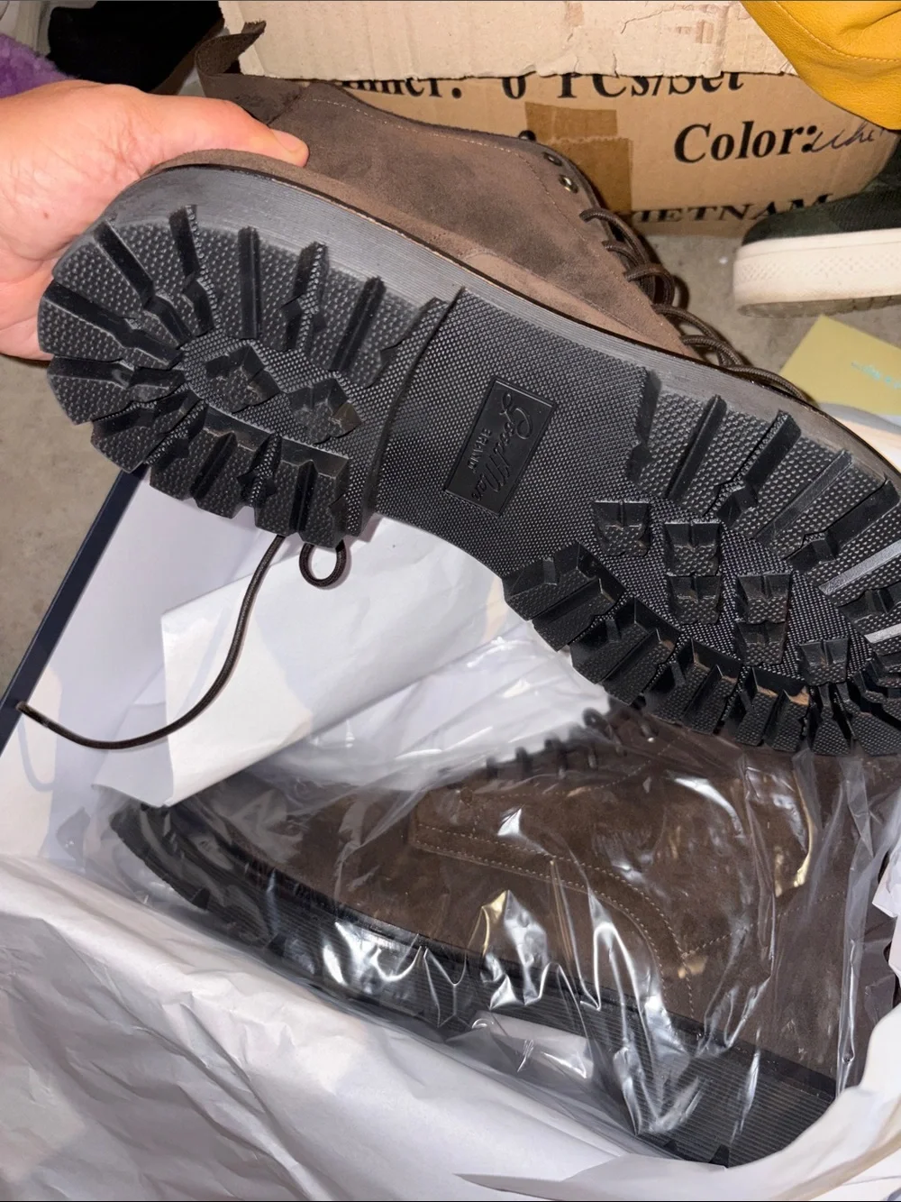 Men's Brown Lace-Up Leather Combat Boots